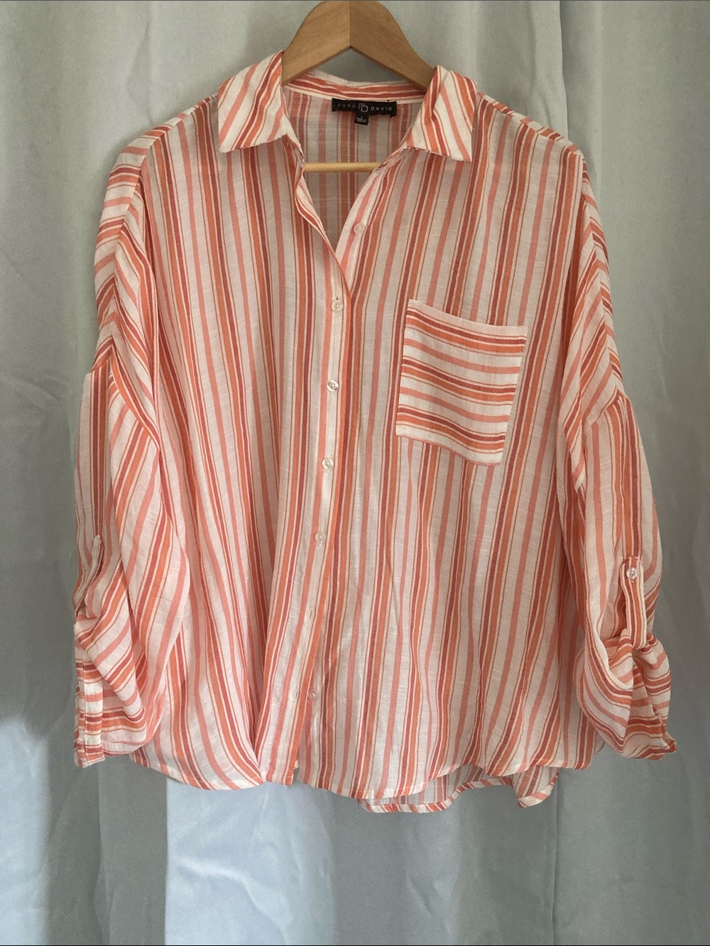 Coral and White Striped Button-Down Shirt